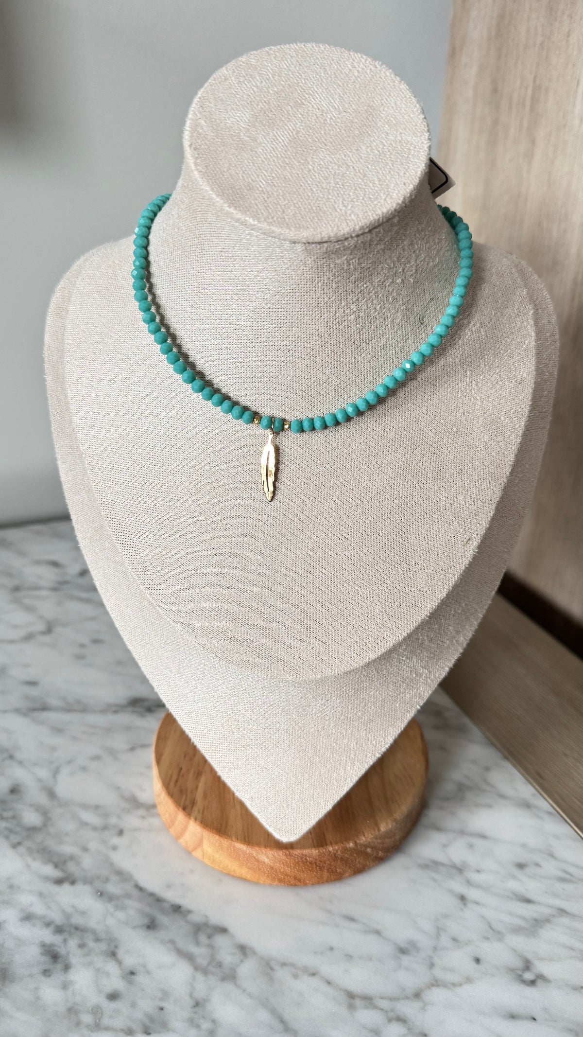 Turquoise Beaded Feather Necklace